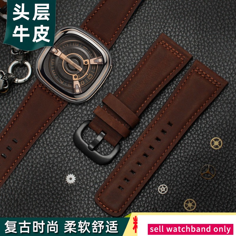 Genuine Leather Watch Band Men For Seven Friday M2/02 P1B/01 P2B/02 First Layer Cowhide Leather Bracelet Female 28mm Watch Strap