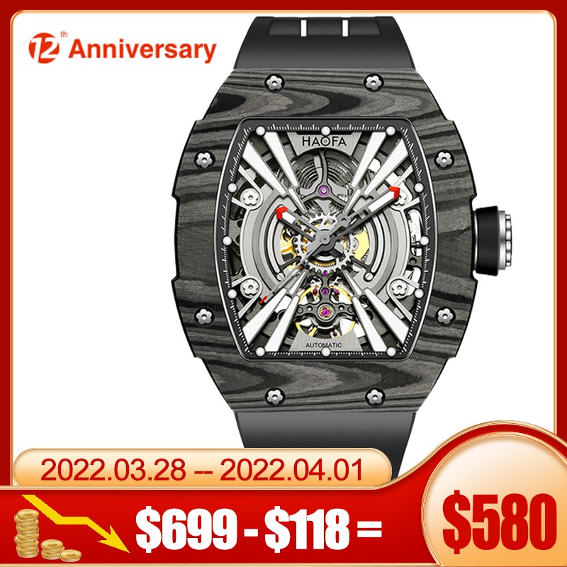 Haofa luxury automatic men's watch skeleton mechanical self-wind luminous movement men's watch 80H power reserve 1906