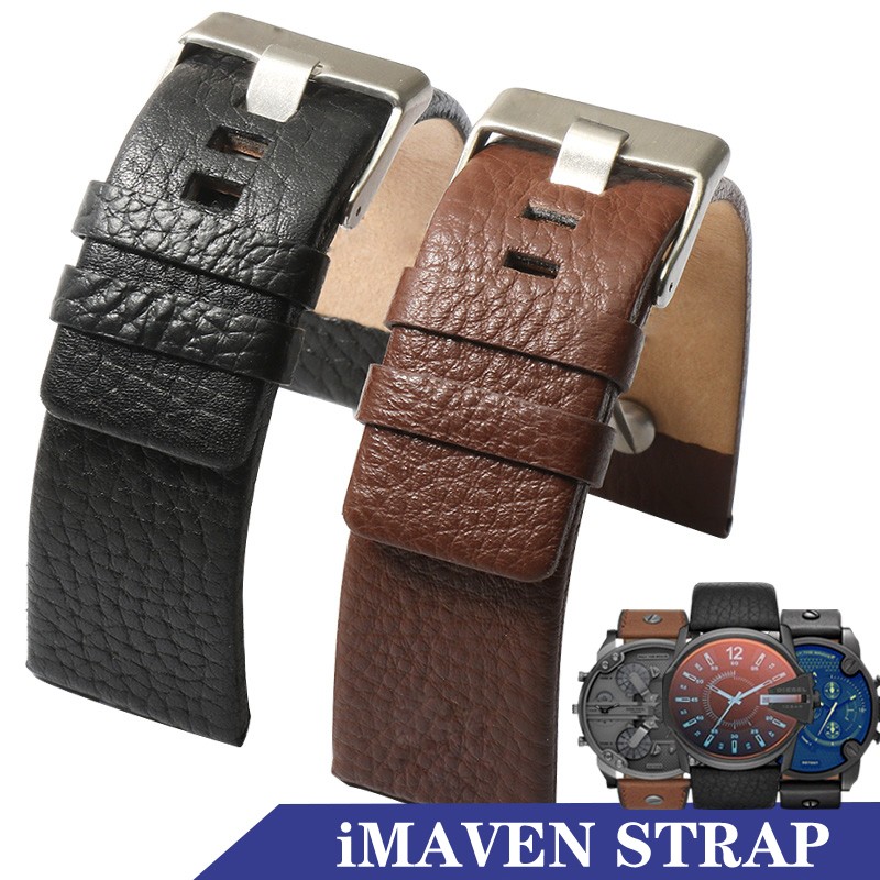 Diesel Watch Band Leather Replacement 26mm 27mm For DZ73 Series Watch Strap Wrist Band Black Brown Watch Belts