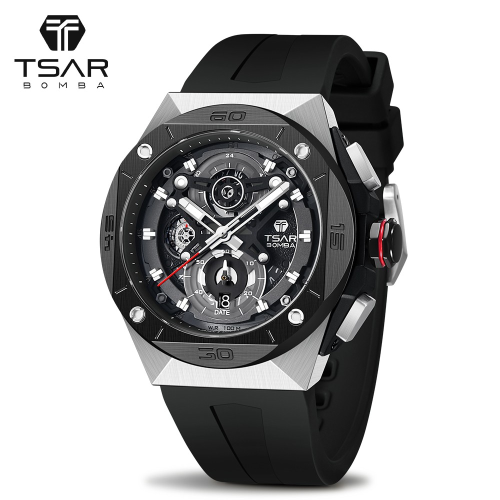 TSAR Bomba Diver Men's Watch 100M Waterproof Luminous Tono Design Sapphire Crystal Wristwatches Fashion Quartz Watches for Men