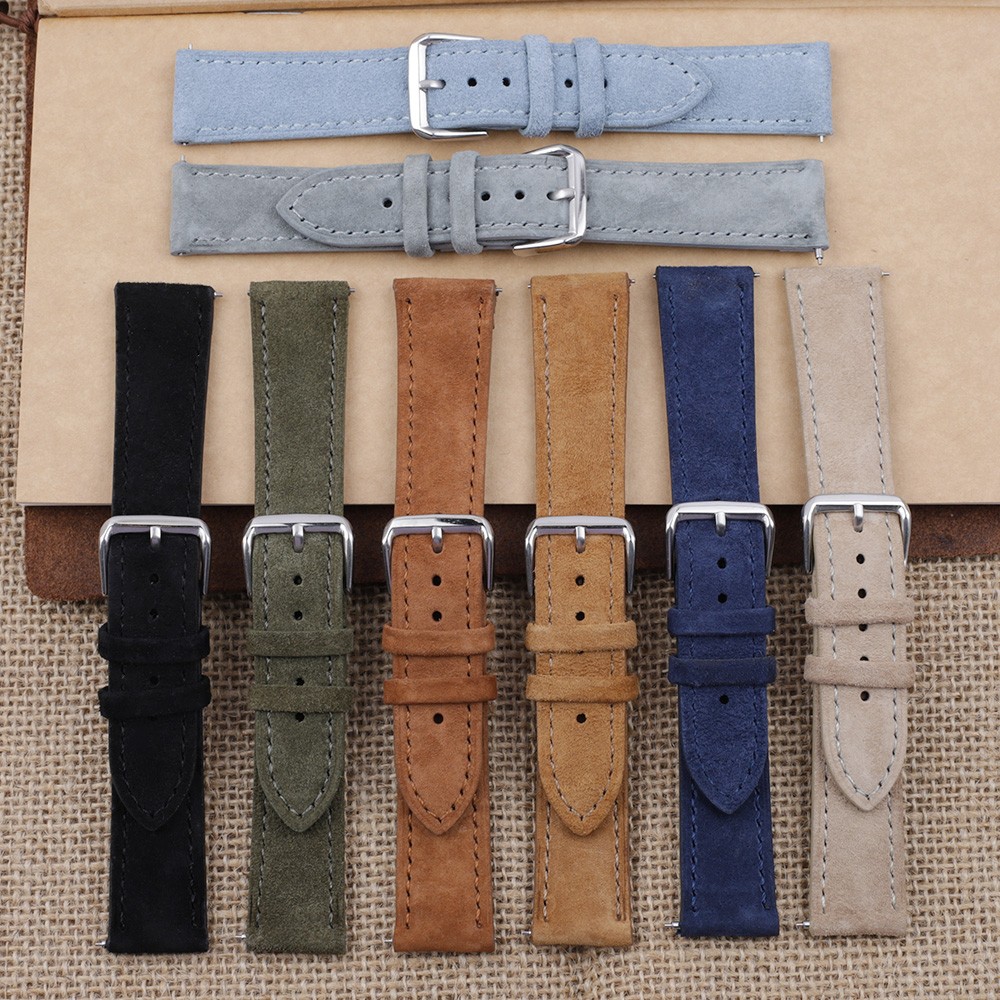 Soft Suede Leather Watch Band 18mm 19mm 20mm 22mm 24mm Blue Watch Straps Stainless Steel Buckle Watch Accessories