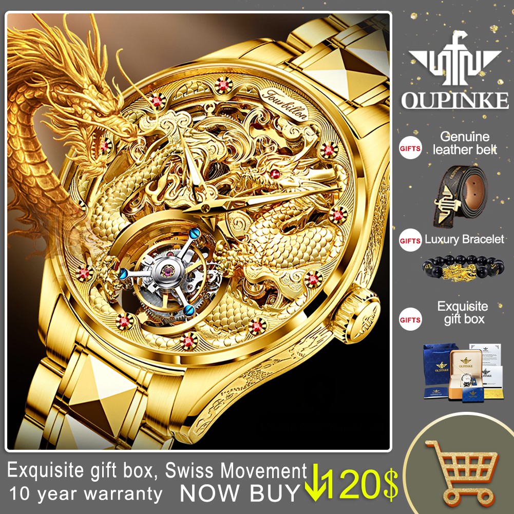 OUPINKE Luxury Brand Men's Mechanical Watches Automatic Automatic Movement Waterproof Sapphire Mirror Tourbillon Skeleton