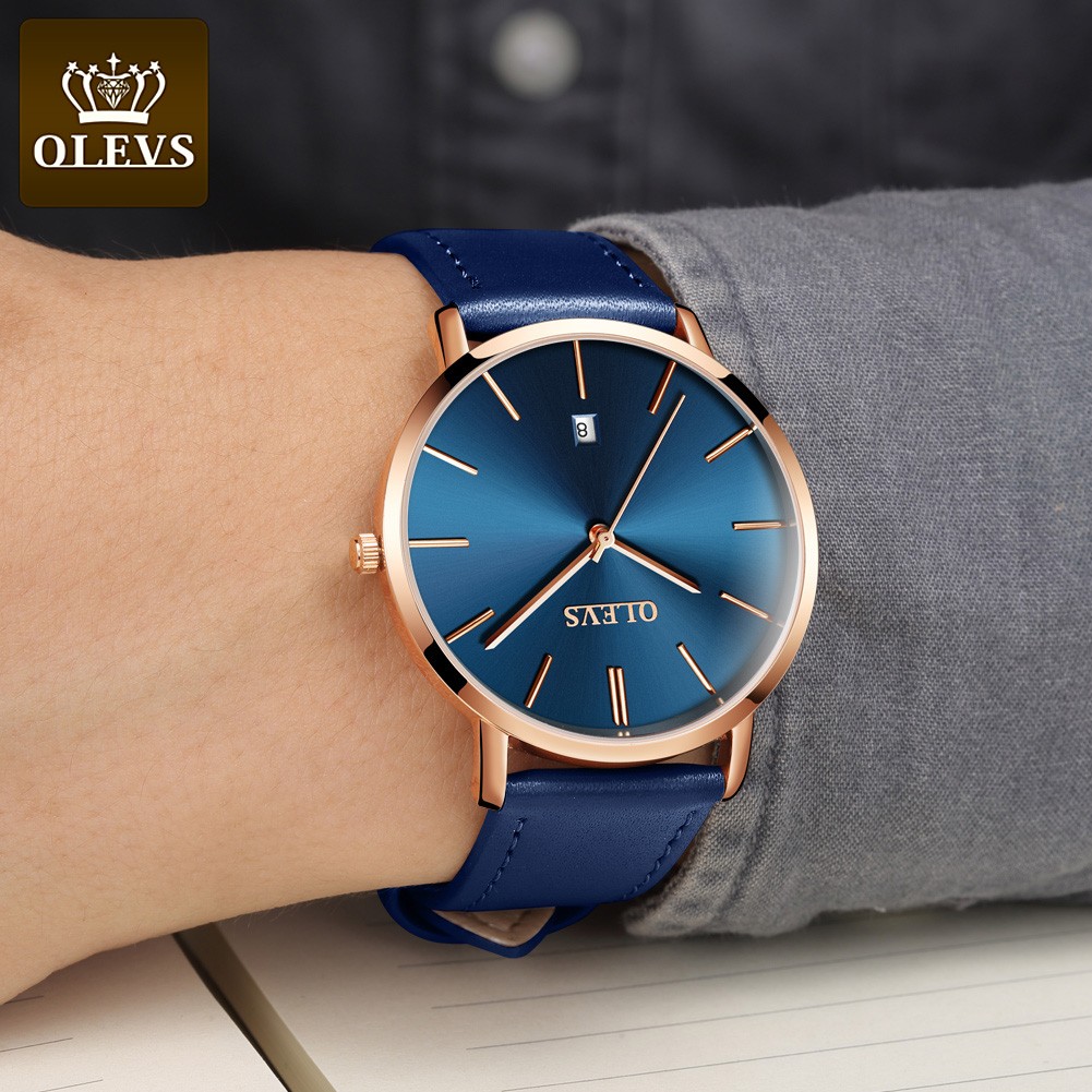 OLEVS Ultra-thin Men Watches Top Brand Fashion Casual Luxury Genuine Leather Japan Quartz Waterproof Wristwatch for Male