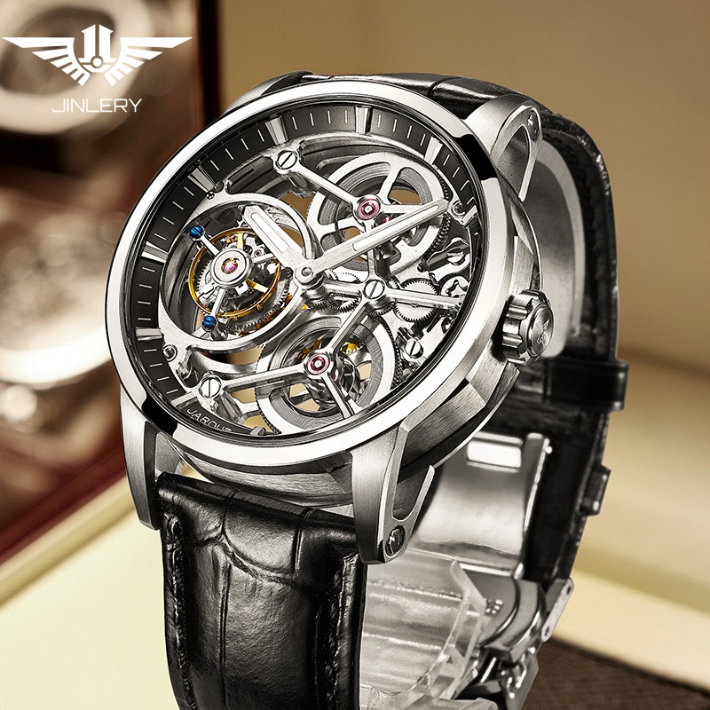 GENLIER Automatic watch men's tourbillon watch nine position men's watches skeleton luxury watches leather 2021 new watches