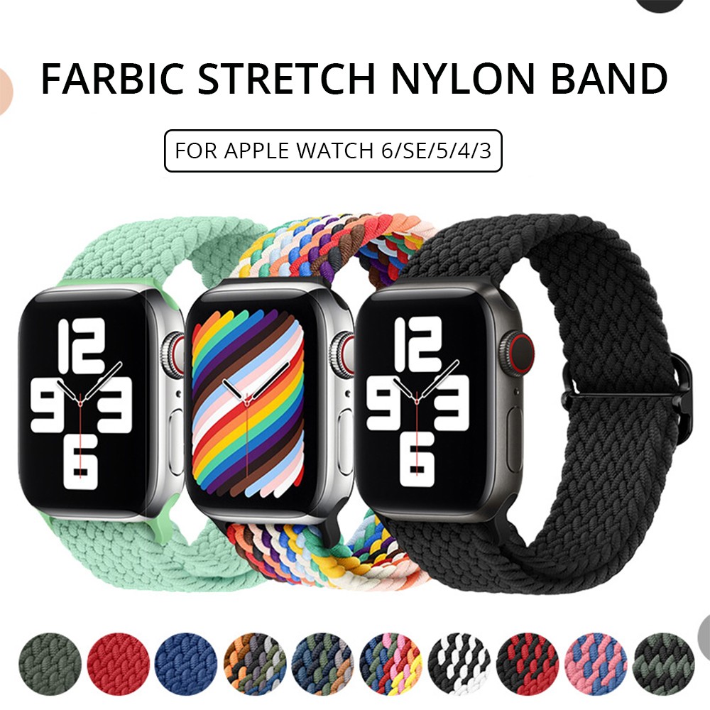 Braided Solo Loop Ring for Apple Watch 44mm 40mm 42mm 38mm Elastic Nylon Fabric Bracelet for iWatch 3 4 5 SE 6 Adjustable Buckle