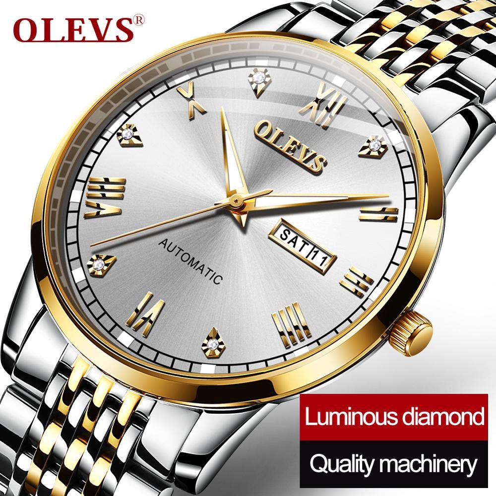 New OLEVS Men's Mechanical Watch Switzerland Wristwatch Business Men Waterproof Steel Strap Automatic Mechanical Watches Gift