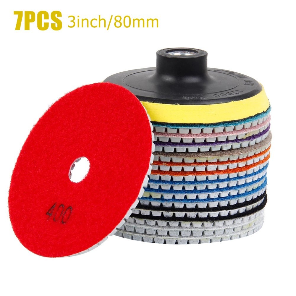 7pcs 80mm dry buffing pad 3 inch sharp type diamond polishing pads for granite marble sanding disc stone