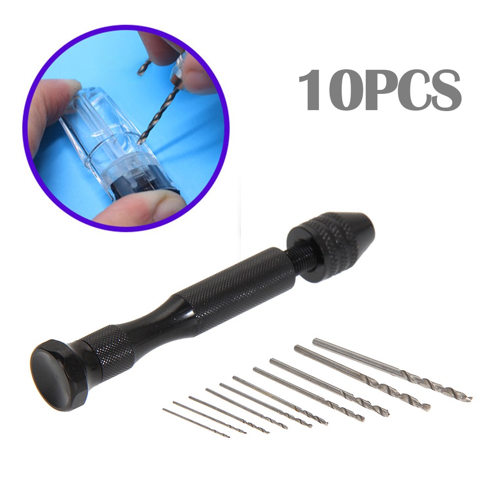 Mini Micro Aluminum Hand Drill Woodworking Drill Rotary Hand Drill Manual With Keyless Chuck HSS Twist Drill Bit Tools