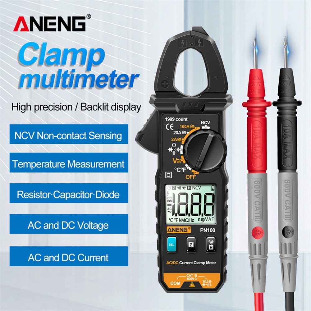 ANENG PN100 Clamp Meter 1mA Precision Small Digital AC/DC Decoder Multicurrent Resistance Frequency Tester Meter