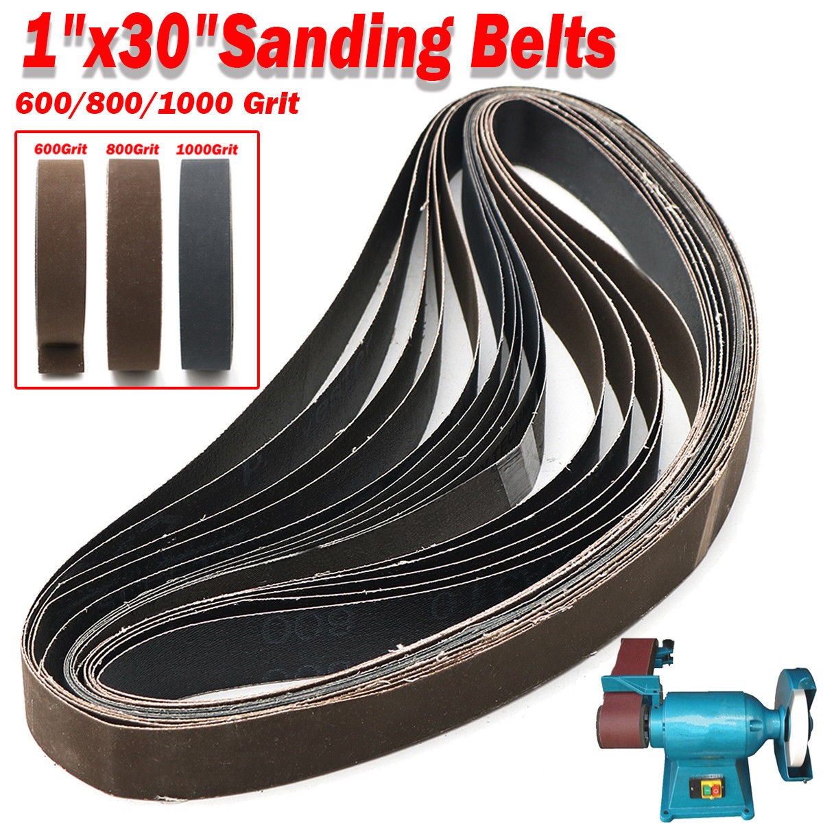 1 x 30 inch sanding belts, 15 pcs, 600 800 1000 high grit, aluminum oxide 25mm width/1 inch length 762mm/30 inch