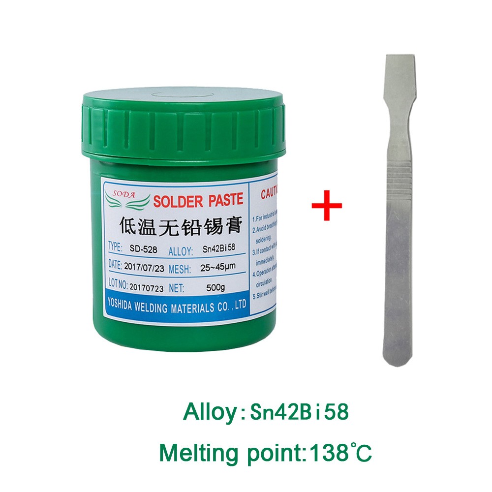 SD-528 Soldering Paste Low Temperature No Clean SMT Lead Free LED SMT Sn42Bi58 + Scraper SMD BGA Soldering Flux Sn42/Bi58 200g or 500g