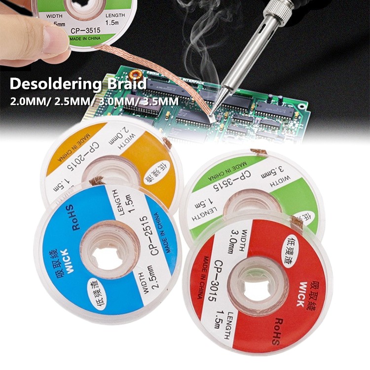 2/2.5/3/3.5mm Width 1.5m Length Removing Solder Braid Soldering Remover Fuse Wire Lead Cord Flux BGA Repair Tool