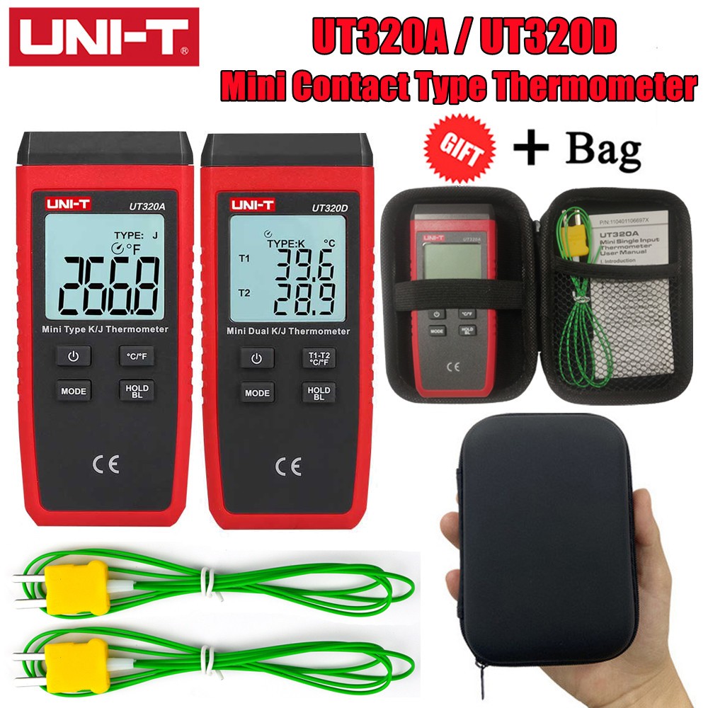 UNI-T UT320A/UT320D Small Contact Type Thermometer Wide Range High Accuracy Drop Proof K/J Thermocouple Probe Selection