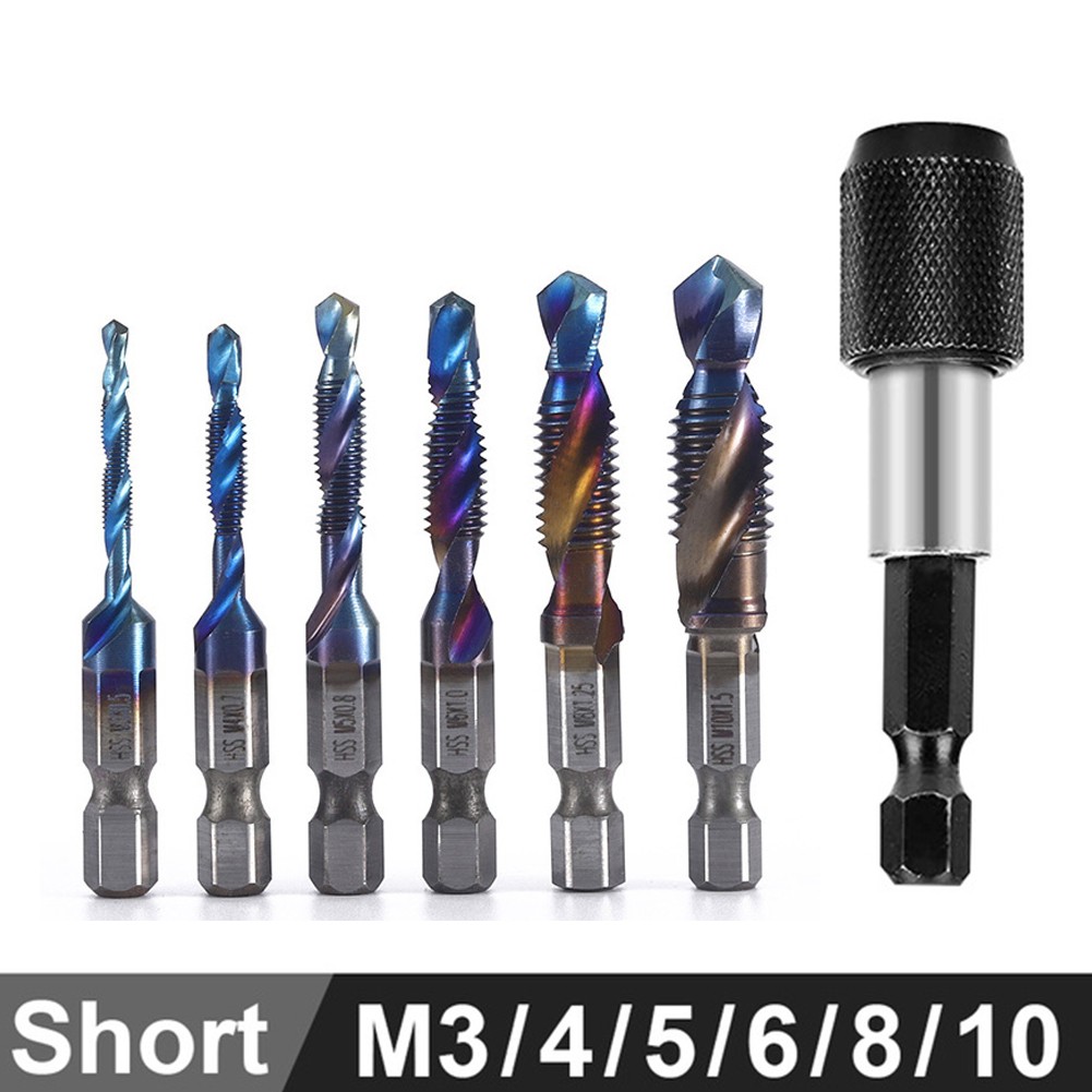 6/7pcs Hex Shank HSS Screw Thread Screw Tap Drill Bit Metric Tap Drill Bits Screw Machine Compound M3 M4 M5 M6 M8 M10 Hand Tool