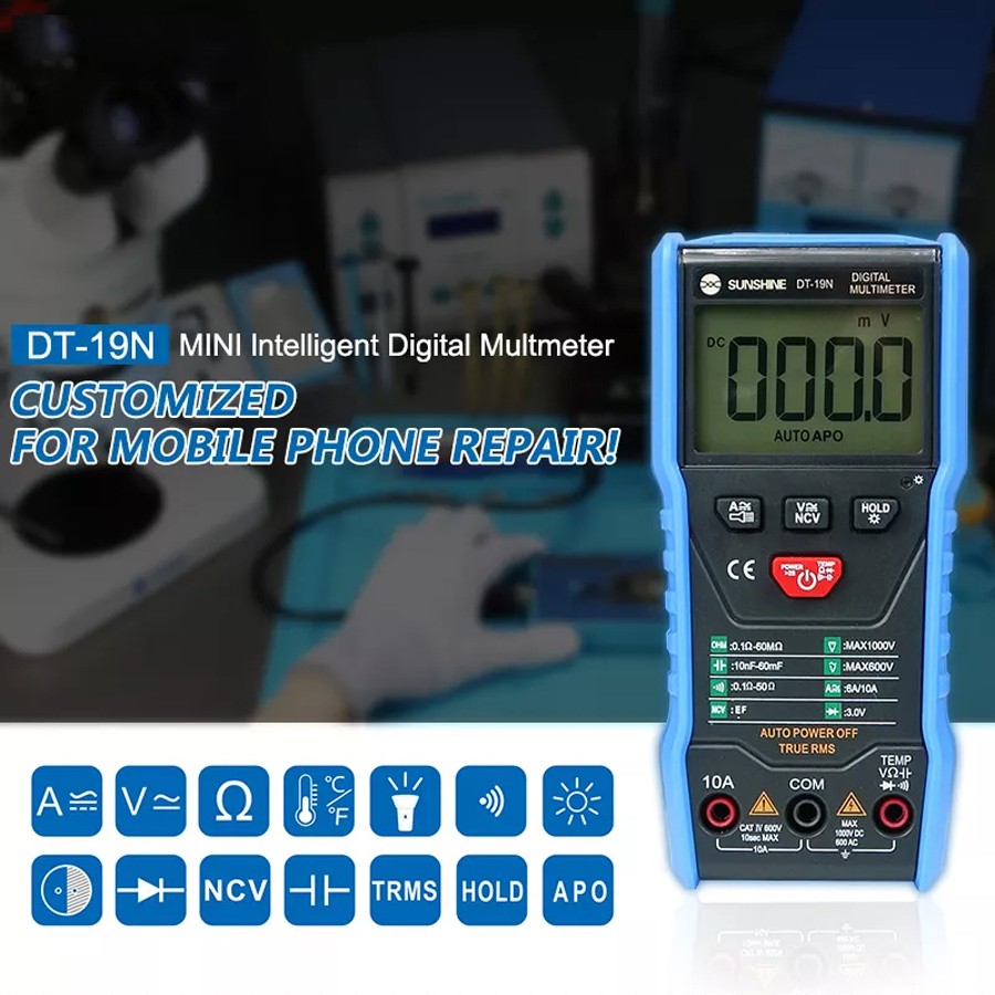 Sunshine DT-19N High Accuracy Mini Digital Multimeter Intelligent Multimeter for Mobile Phone AC DC Ammeter Tool Voltmeter