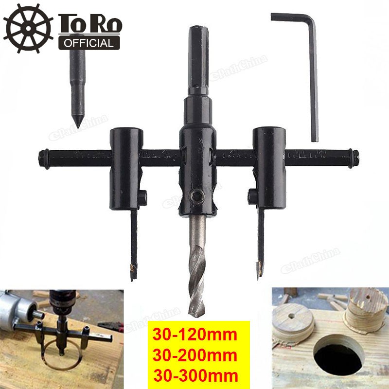 Toro 30mm-120/200/300mm Alloy Steel Adjustable Circle Hole Cutter Tools Set with Wood Plastic Hole Saw Drill Bit for Woodwork