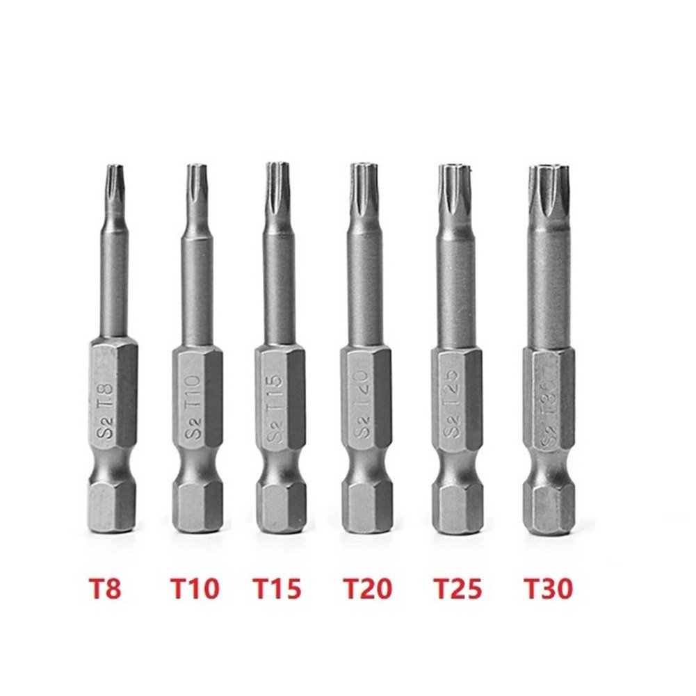 6pcs Set Star Bits Screwdriver Drill Bits Screw Driver Magnetic 1/4" Hex Shank Hand Tools Five-pointed Star Bore Hole 50mm