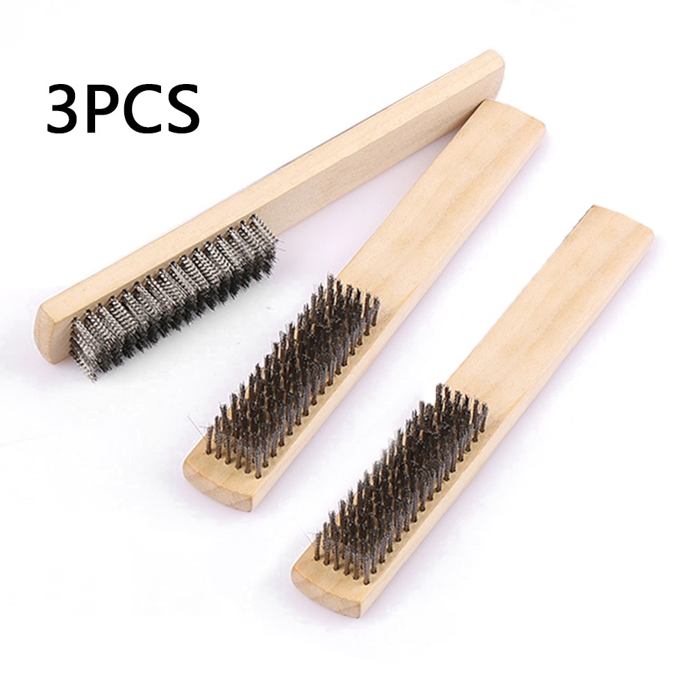 3pcs Wood Handle Stainless Steel Wire Brush Copper Brush for Industrial Appliances Surface/Inner Polishing Grinding Cleaning