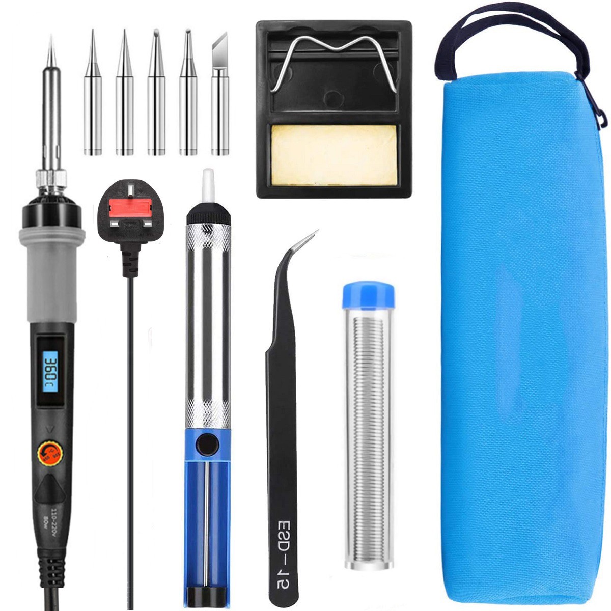 Soldering Iron Kit 80W LCD Digital Welding Gun With ON/OFF Switch LCD Digital Welding Soldering Electronics Pump Set Soldering Tool