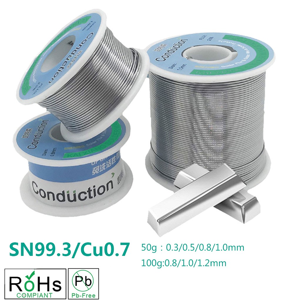 50g/100g RoHs Lead-Free Solder Wire 0.3/0.5/0.8/1/1.2mm Rosin Core for Electric Soldering Tin BGA Soldering Sn99.3Cu0.7