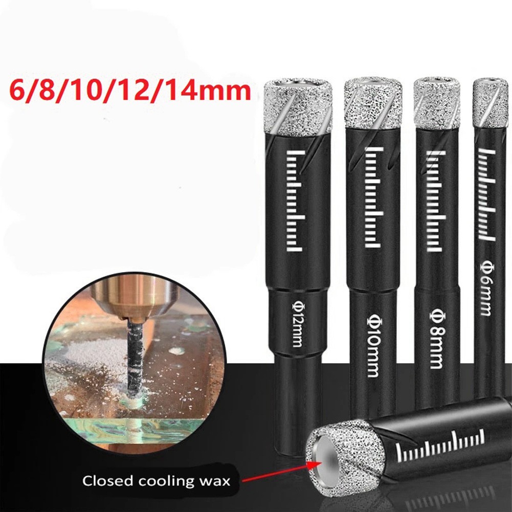 6/8/10/12/14mm Vacuum Brass Diamond Dry Drill Bits Hollow Saw Blade Cutter for Glass Granite Ceramic Marble