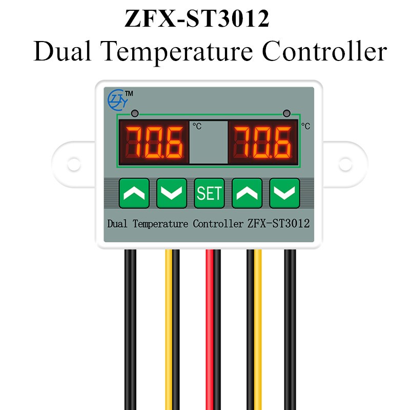 ZFX-ST3012 Dual Temperature Controller Digital Thermostat Incubator Control Microcomputer Dual Probe AC ​​220V 12V 24V 40% Off