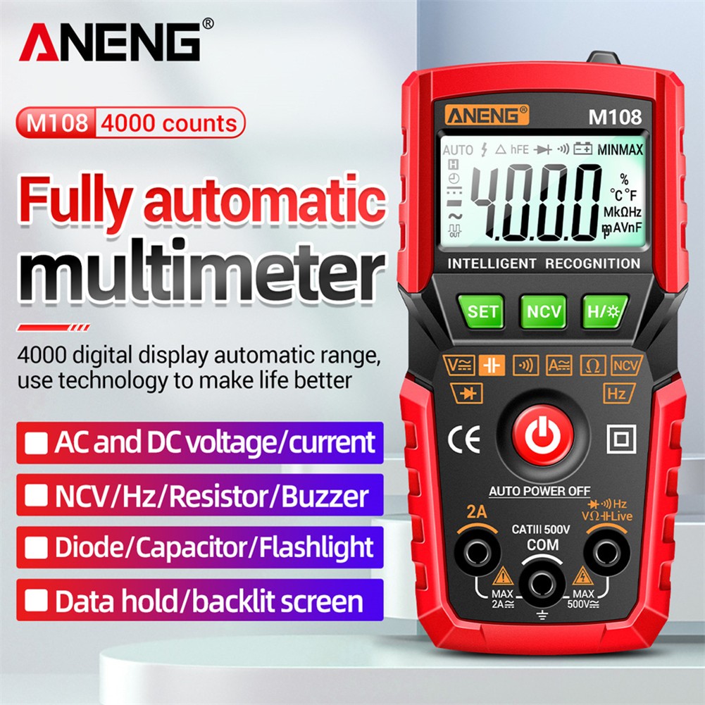 ANENG M107/M108 High Accuracy 4000 Counts Smart Digital Multimeter LCD Resistance NCV Portable DC AC Voltage Current Tester