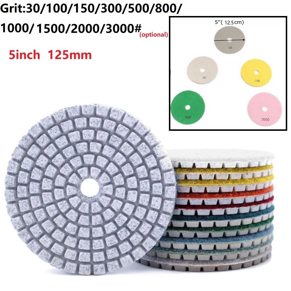 1pc diamond polishing pads kit 5 inch 125mm wet/dry for granite stone concrete marble polishing use grinding discs set