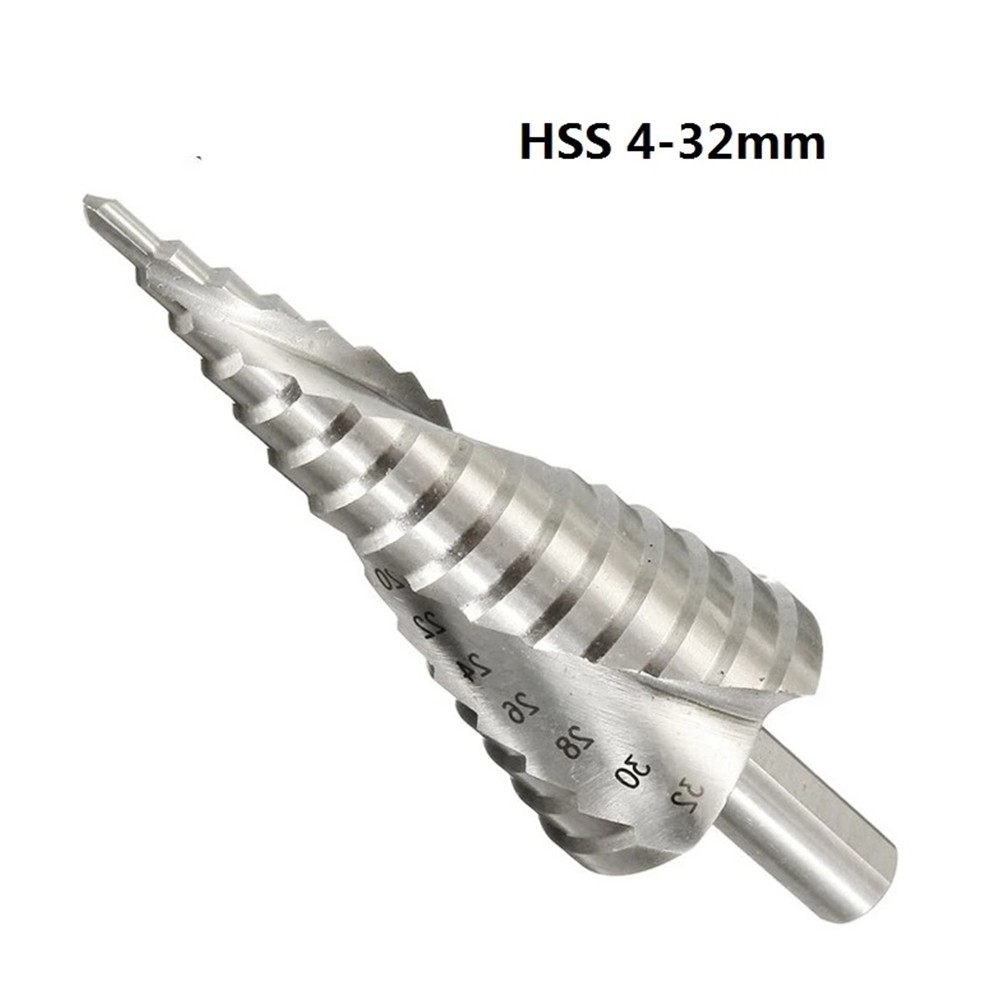 4-32mm HSS Step Cone Drill Bit Groove Spiral Hole Wood Cutting Machine Metal Drill Triangle Handle Step Drill Bit Power Tool