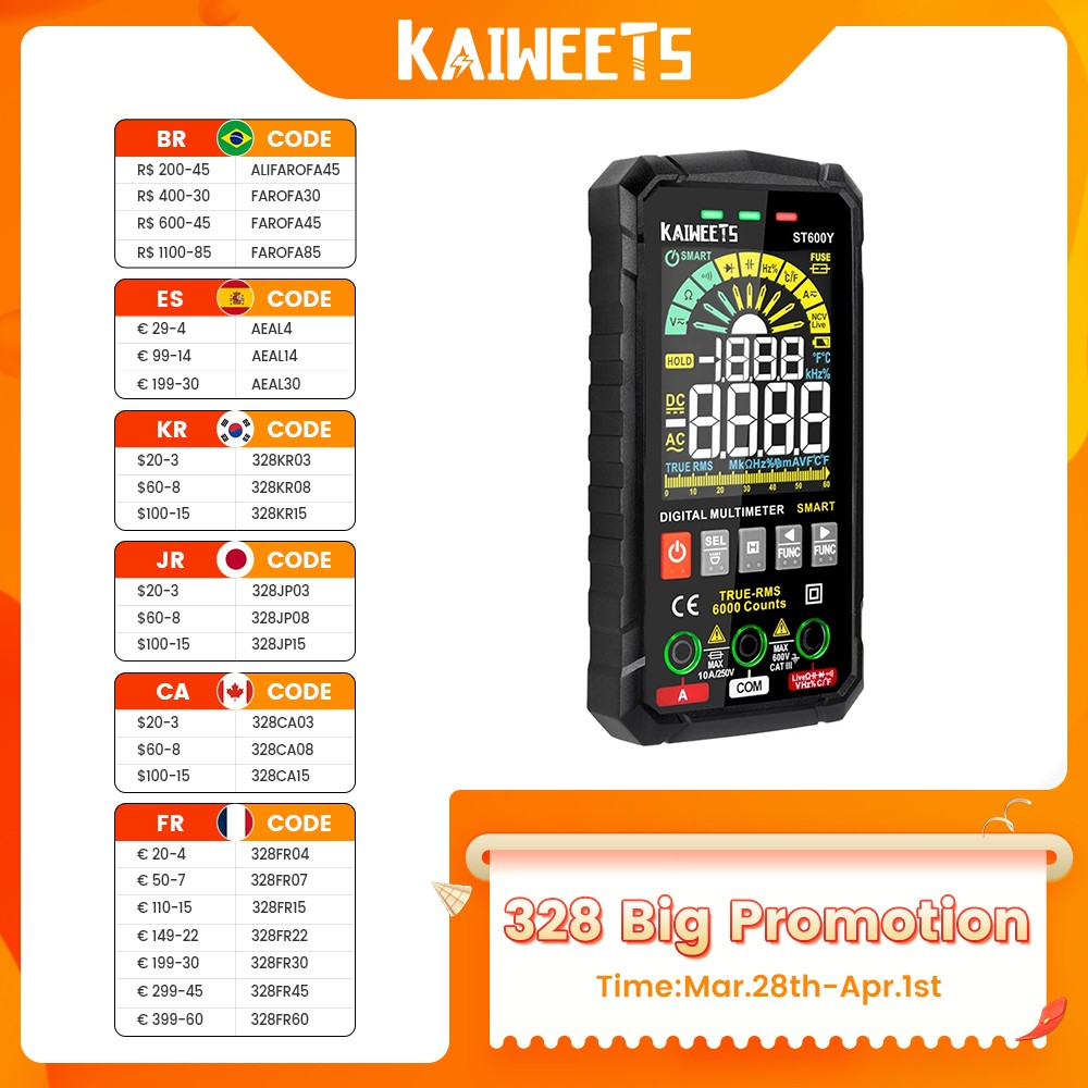 KAIWEETS ST600Y Ture RMS Digital Multimeter Intelligent Multimeter NCV Multimeter AC Voltage DC Capacitance Ohm Hz