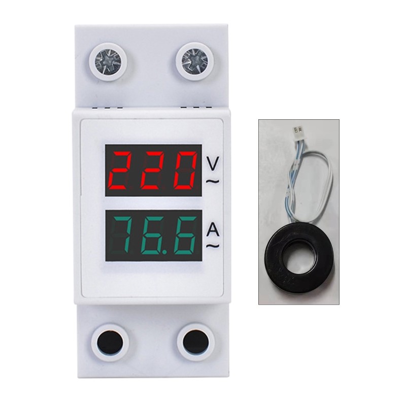 Digital Voltmeter Ammeter AC1-140A AC50-500V Voltage Current Meter Din Rail Tester With Smart Chip LED Permanent Display