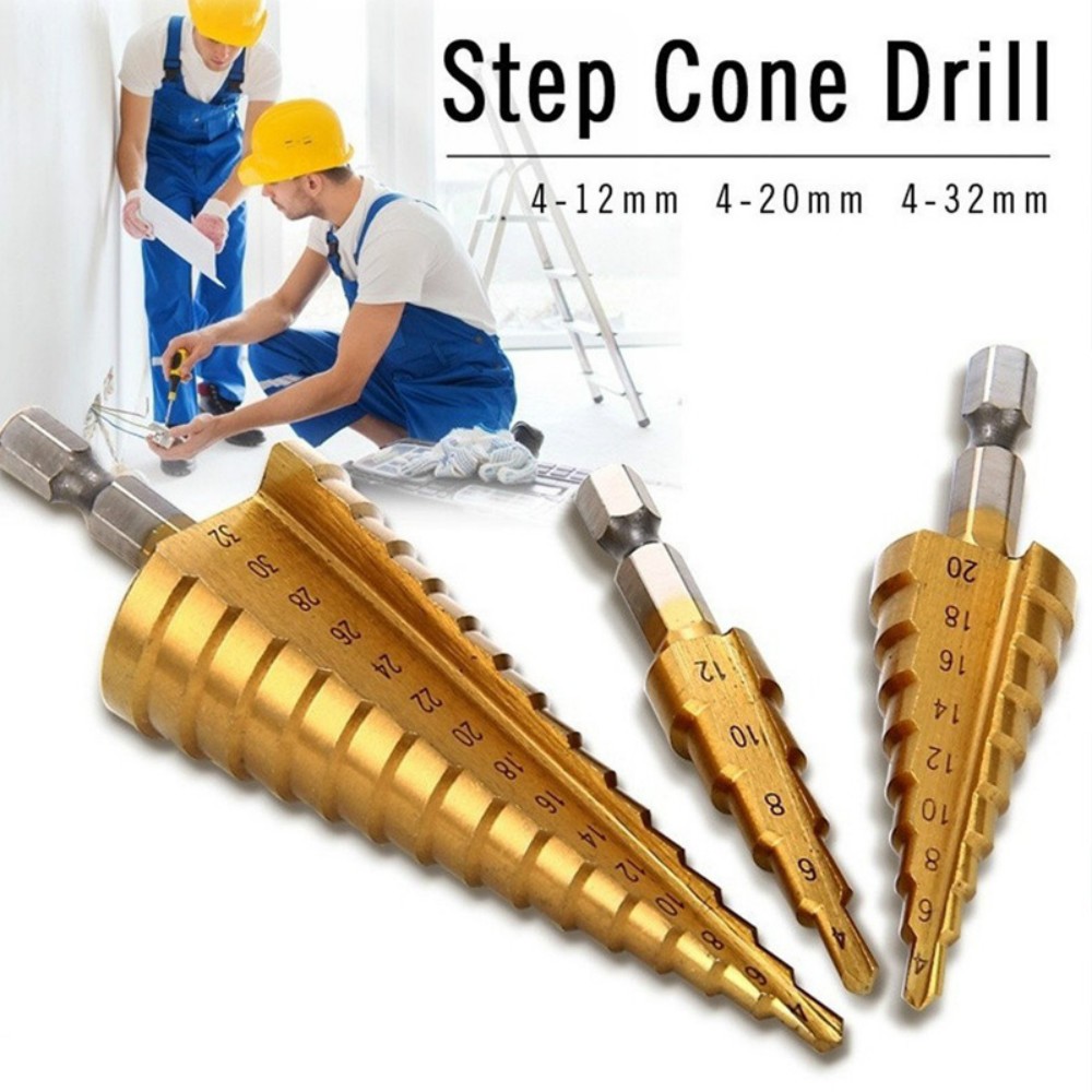 3pcs HSS Titanium Coated Step Drill Bit 4-12 4-20 4-32 Drill Power Tools Metal High Speed ​​Steel Wood Hole Cutter Cone Drill