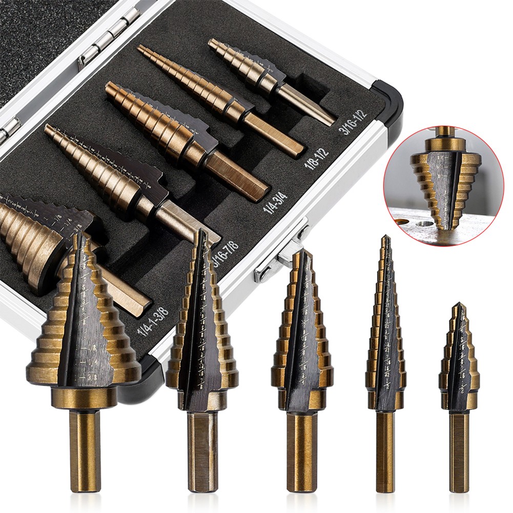 5pcs HSS 4241 Cobalt Multi Hole Step Drill Bit Set Drill Tool for Metal Wood Step Cone Drill Punch Accurate Positioning