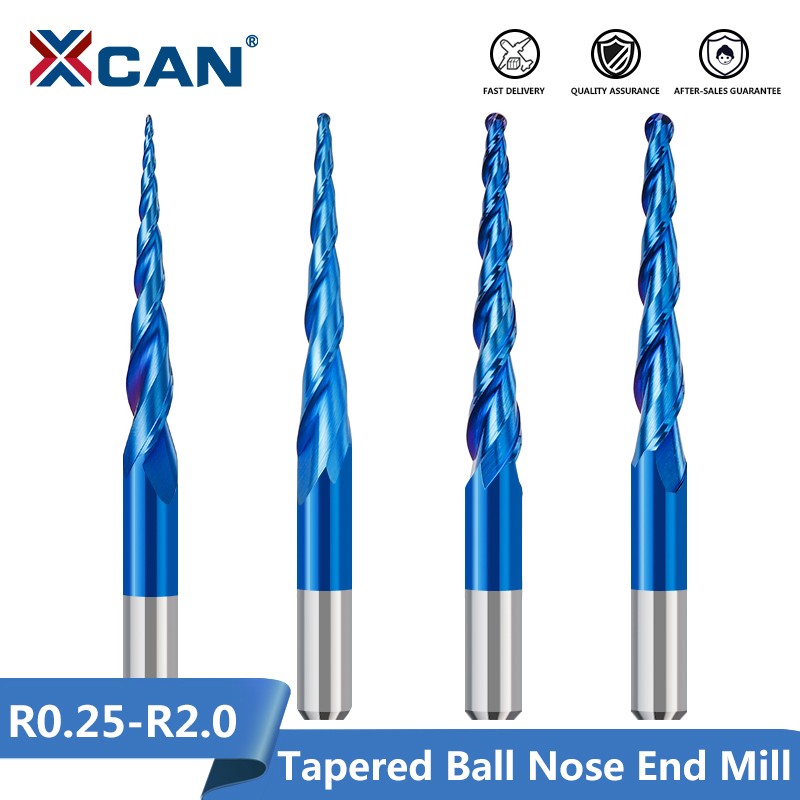 XCAN دوامة راوتر بت R0.25-R2.0 2 الناي كربيد قاطعة المطحنة مدبب الكرة الأنف نهاية مطحنة الحفر بت للنجارة