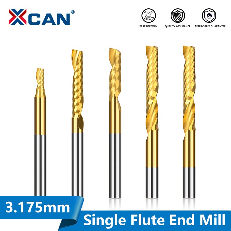 XCAN Spiral Router Bit 1/8mm Single Shank Flute Spiral Carbide End Mill Tin Coated CNC Engraving Bits Milling Cutter