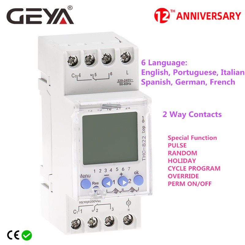 GEYA THC-822 التخاطب برمجة الموقت 2 قناة التحول الاتصالات الرقمية الموقت التبديل مع بطارية 16A 220V 110V