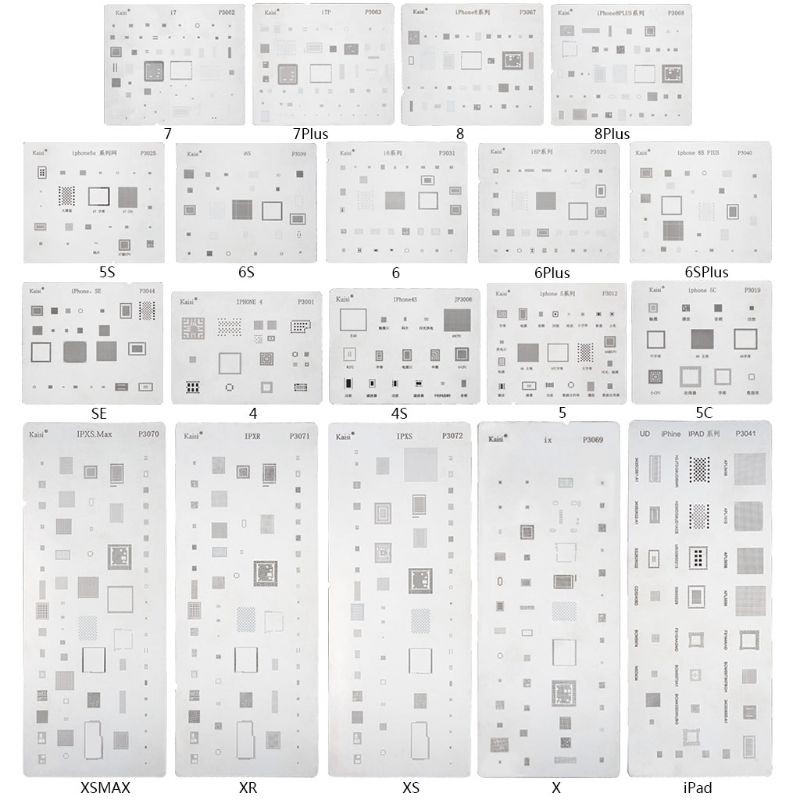 1pc Stainless Steel IC Chip BGA Reballing Stencil Kits Soldering Template Set for iPhone XS Max/XR/XS/X/8 Plus/8/7 Plus/7/6S Plus/6