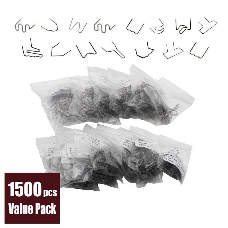 1500pcs Repai Bumper Assorted Hot Staples 0.6mm 0.8mm Standard Flat Wave Plastic Fender Repair Welding Wire Solder Clips