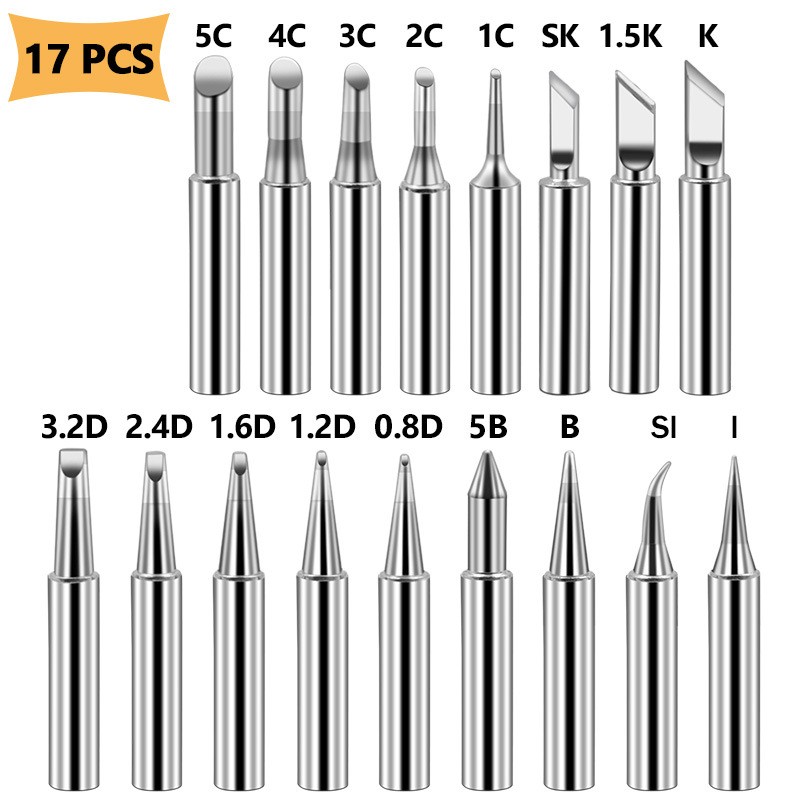 15/17pcs Copper Soldering Tips 900M Soldering Iron Tip Set Electric Soldering Iron Lead Free Soldering Tips Head Soldering Tool