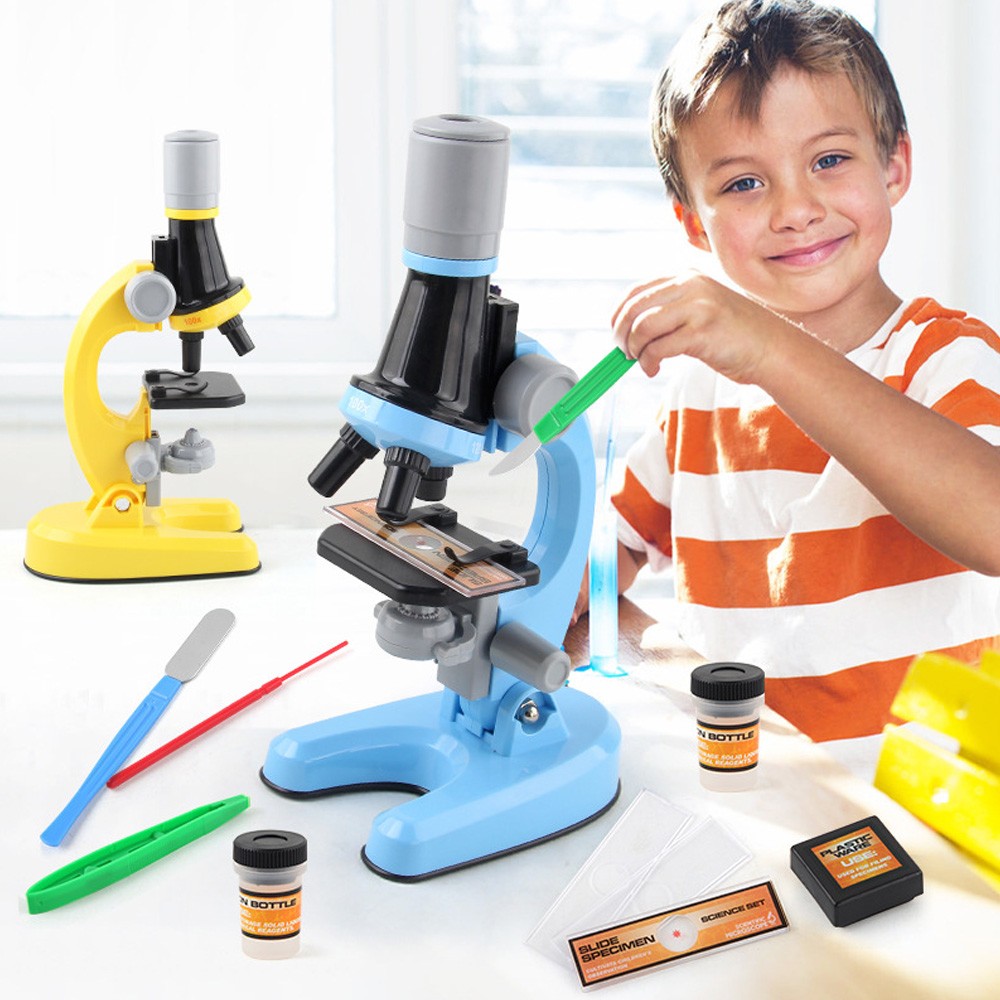 Children Biological Microscope Microscope Kit Lab LED 100X-400X-1200X School Home Science Educational Toy Gift for Kids Child