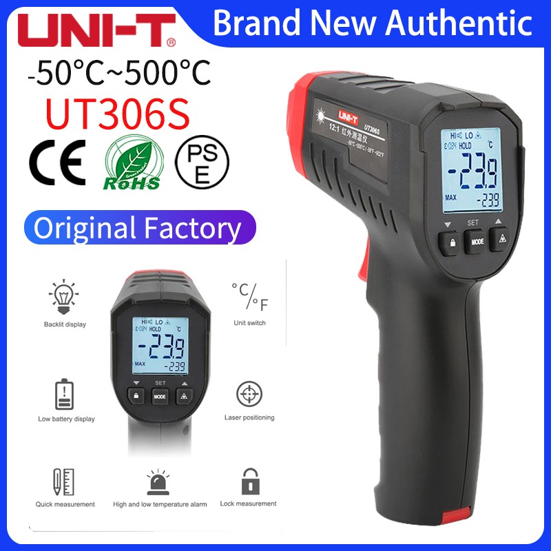 UNI-T Digital Thermometer UT306S UT306C Non-contact Industrial Infrared Laser Thermometer Heat Gun Tester-50-500