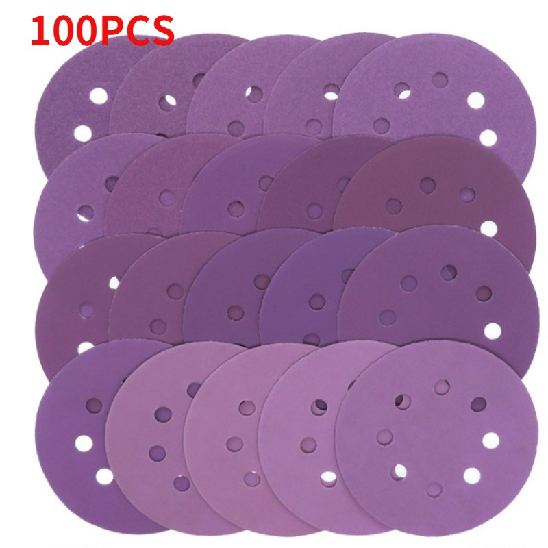 100PCS 5Inch 125mm Sandpaper 8 Hole Hook and Loop Sanding Discs Purple Sander Wet & Dry Sandpaper 60-10000 Grit Assortment