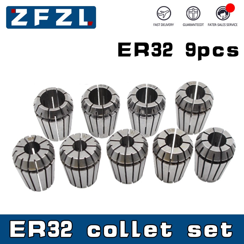 9pcs ER32 Metal Cylinder Set 4/6/8/10/12/14/16/18/20mm Spring ER32 Chuck Set Hight Precision CNC Machining Center