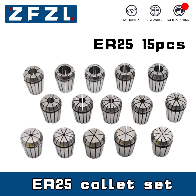 ER25 Spring Collet Set 15pcs ER25 3mm-16mm 1/8mm CNC Machining Center Special Chuck for Electromechanical Engraving Spindle