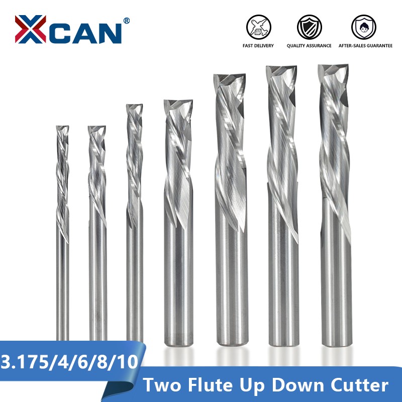 XCAN Up Down Cutter 3.175/4/5/6/8/10mm Shank CNC Router Bit for Woodworking 2 Flute Carbide End Mill Wood Mills Cutter