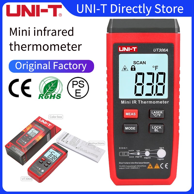 UNI-T UT306A صغيرة LCD الأشعة تحت الحمراء ميزان الحرارة-35 ~ 300C -31 ~ 572F الليزر الأحمر مقياس الحرارة C/F pyrmeter الأصلي