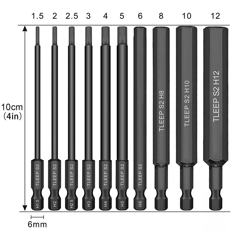 10pcs Hex Head Allen Wrench Drill Bits Set 100mm Long Metric Allen Screwdriver Bit Magnetic Tip Hex Key Screwdriver Socket Bit