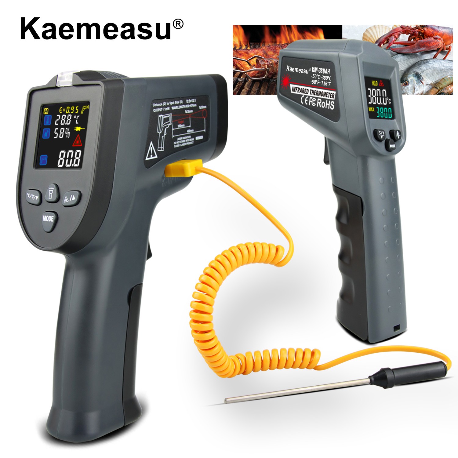 Digital Infrared Thermometer Single/Double Laser Non-contact Thermometer Gun Industrial High Temperature Color LCD Display