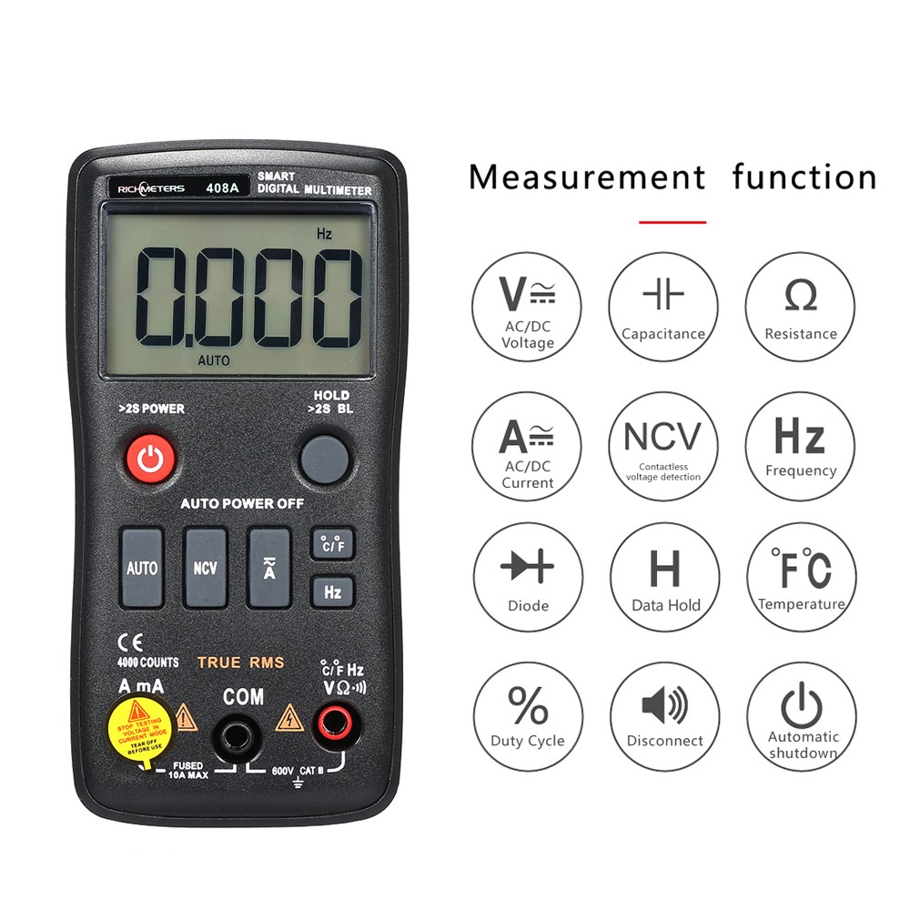 RICHMETERS Digital Multimeter Professional 8000 Capacity AC/DC Temperature Measurement Backlit Flash Light