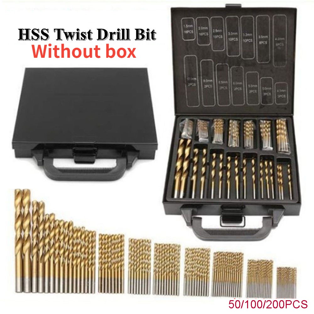 50/200/100pcs 1/1.5/2.0/2.5/3mm Titanium HSS Drill Bits Coated Stainless Steel for Woodworking HSS High Speed ​​Drill Bit Set